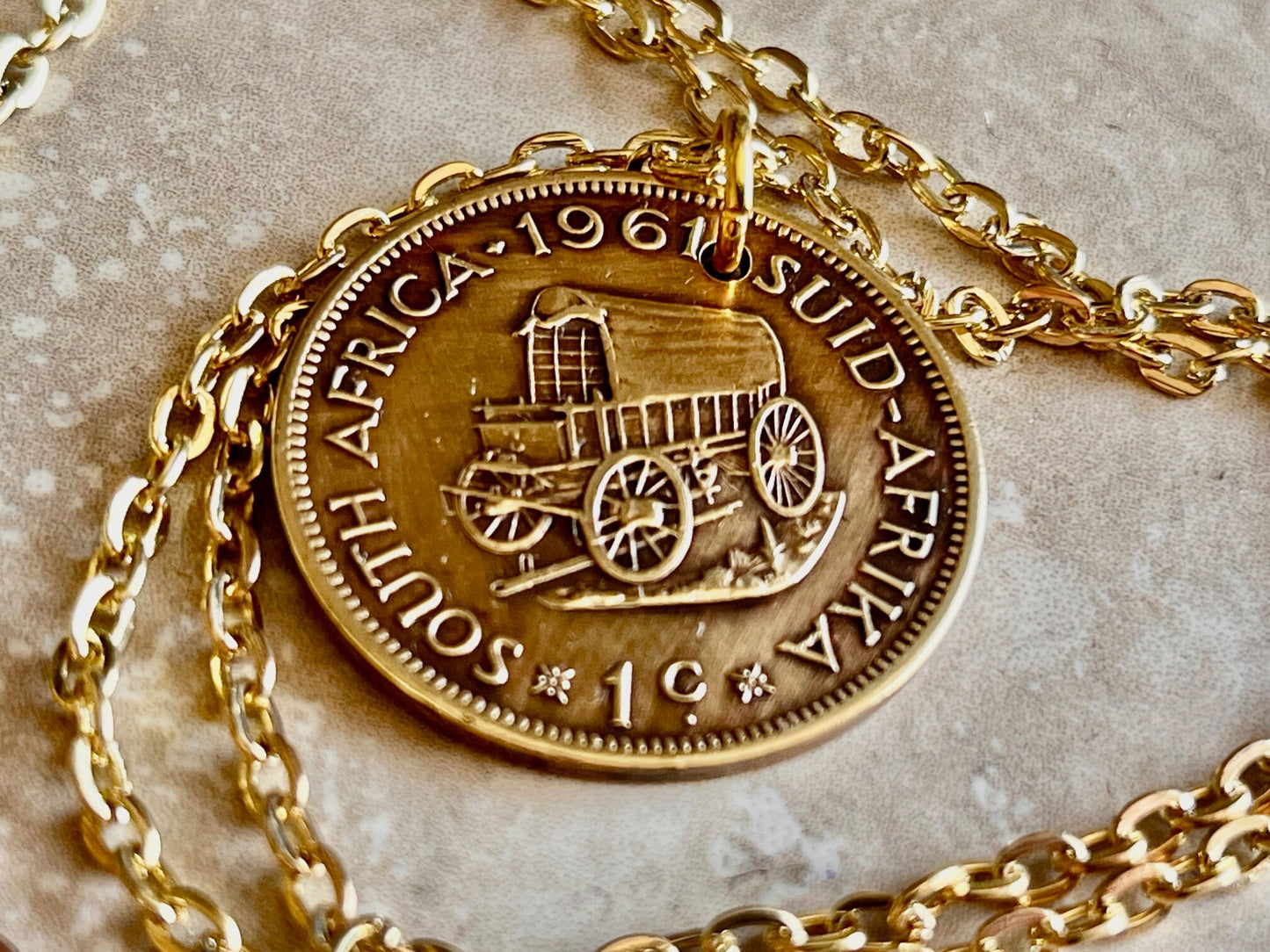 South Africa 1 Cent Coin Africka Pendant Personal Necklace Old Vintage Handmade Jewelry Gift Friend Charm For Him Her World Coin Collector