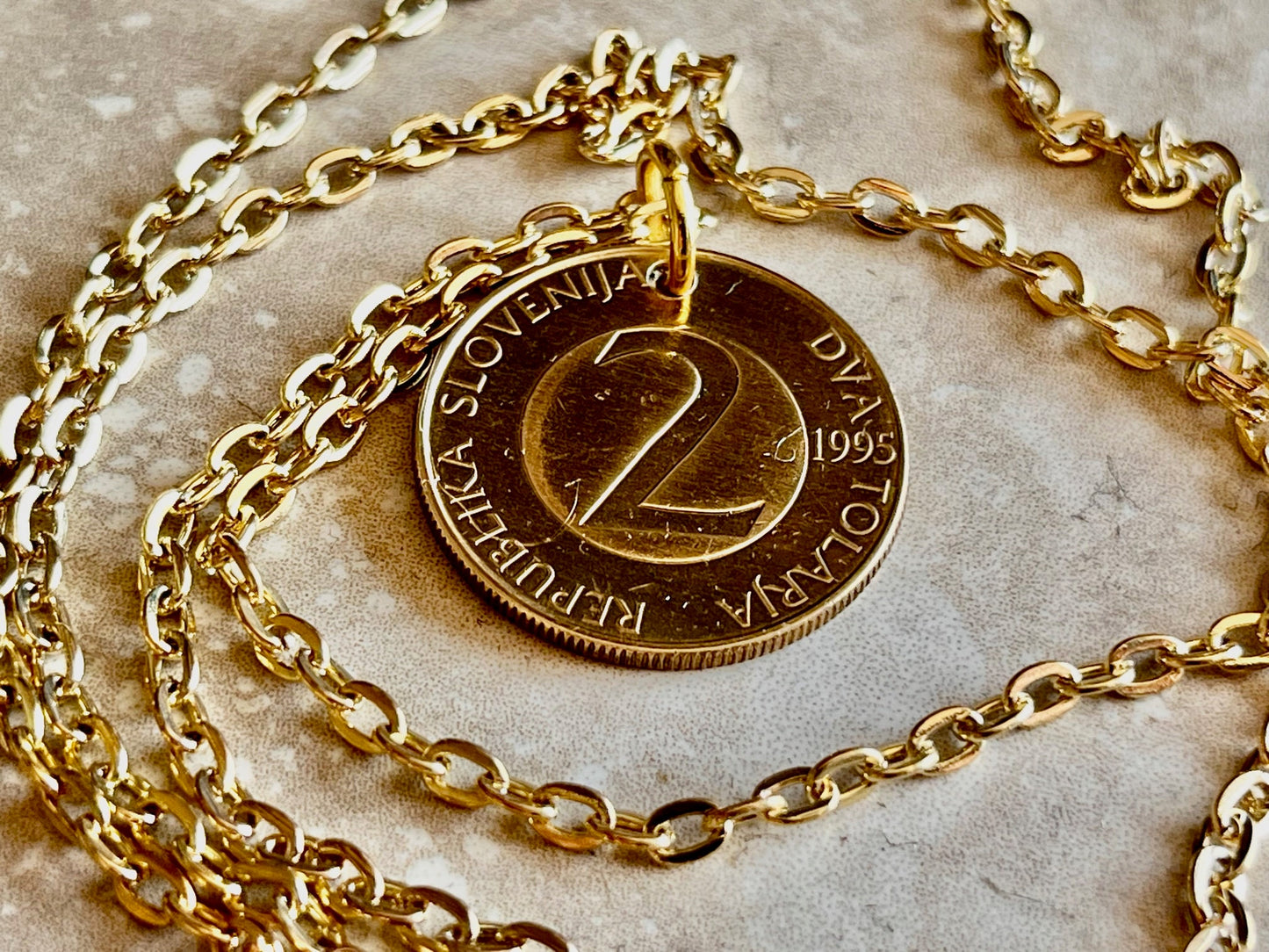 Slovenia Coin Pendant Slovenian 2 Tolar Personal Vintage Necklace Old Handmade Jewelry Gift Friend Charm For Him Her World Coin Collector