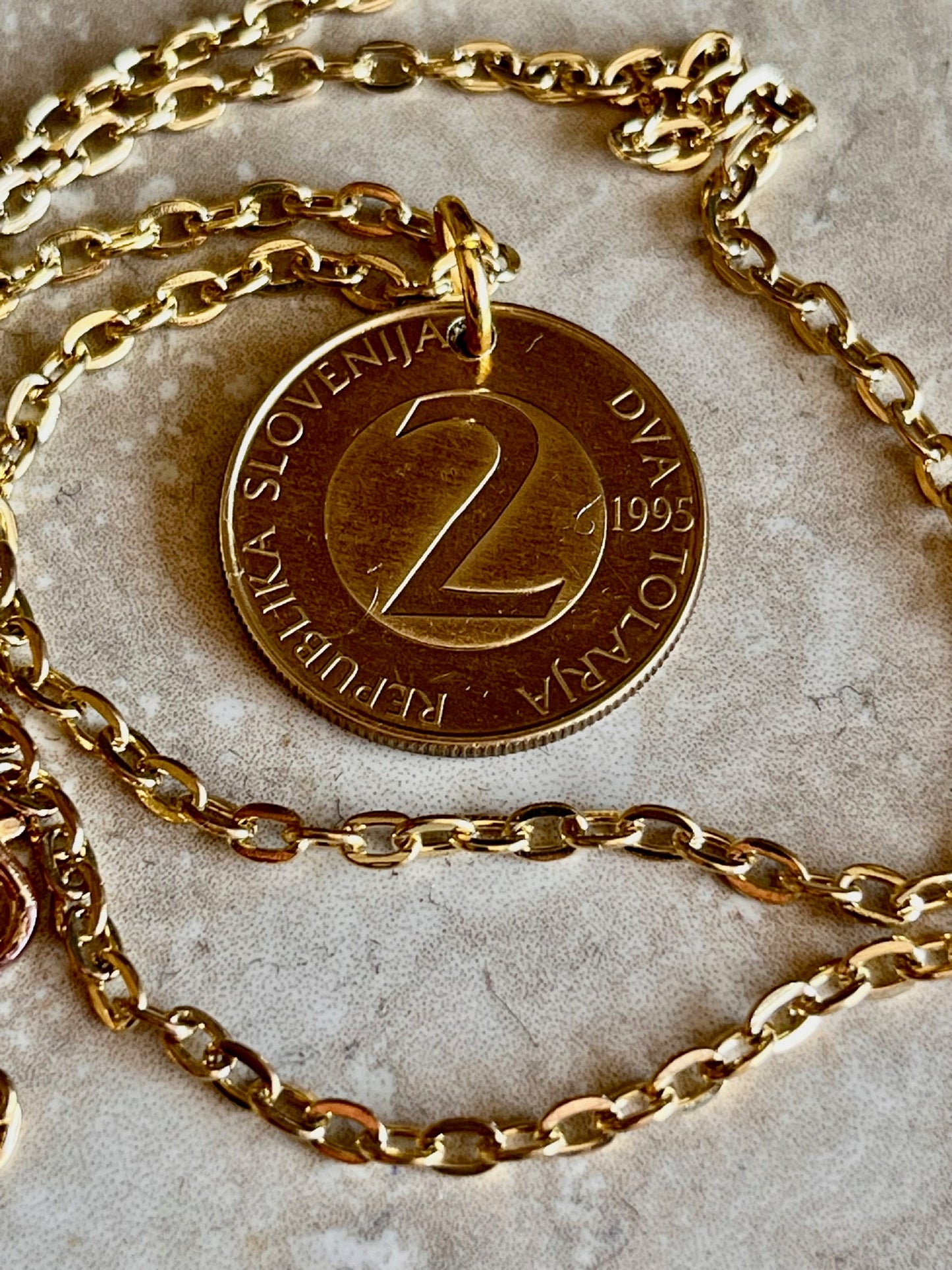 Slovenia Coin Pendant Slovenian 2 Tolar Personal Vintage Necklace Old Handmade Jewelry Gift Friend Charm For Him Her World Coin Collector