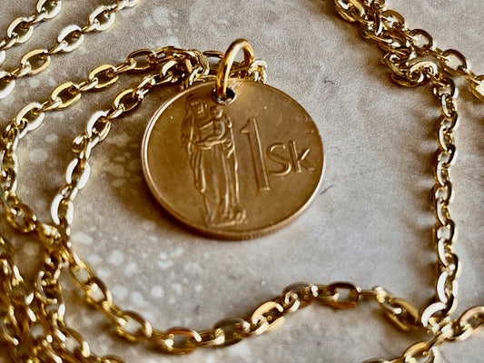 Slovakia Slovenska Republika 1 Sk, Korun Personal Necklace Old Vintage Handmade Jewelry Gift Friend Charm For Him Her World Coin Collector