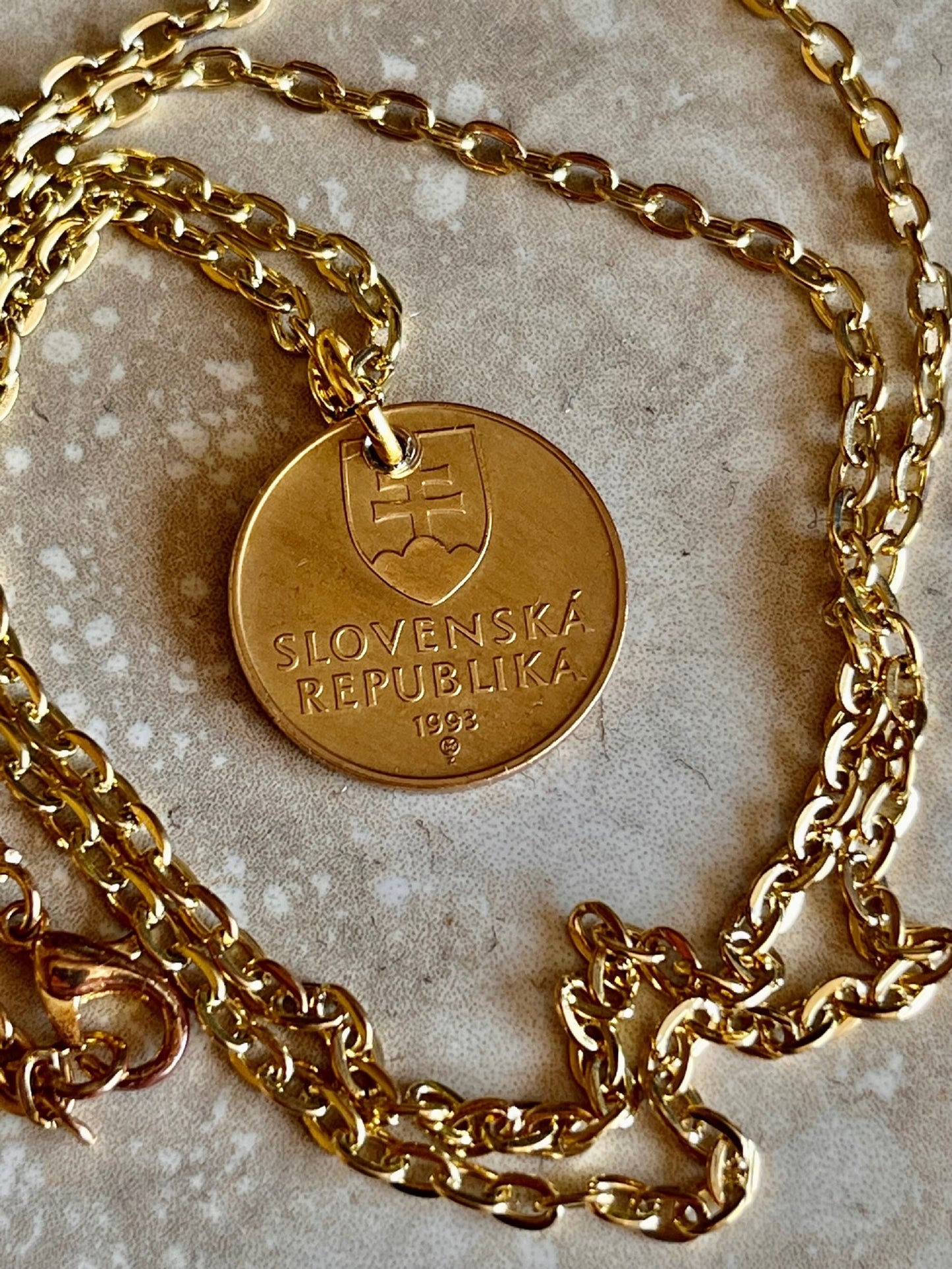 Slovakia Slovenska Republika 1 Sk, Korun Personal Necklace Old Vintage Handmade Jewelry Gift Friend Charm For Him Her World Coin Collector