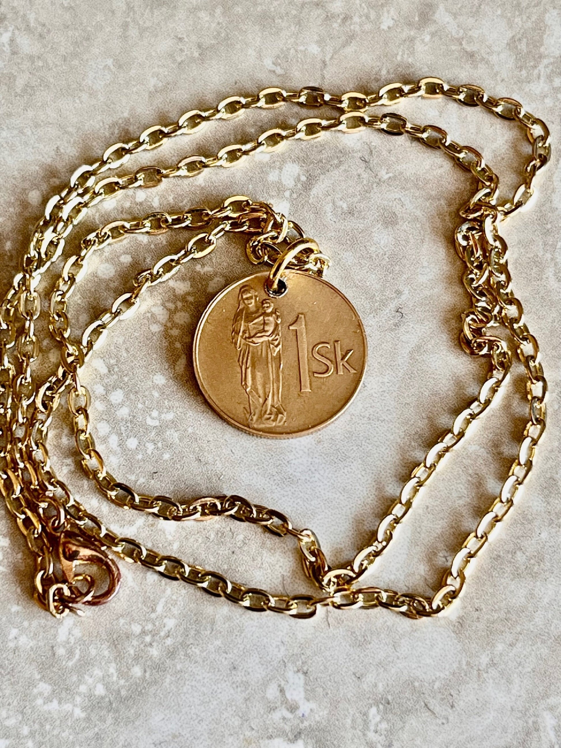 Slovakia Slovenska Republika 1 Sk, Korun Personal Necklace Old Vintage Handmade Jewelry Gift Friend Charm For Him Her World Coin Collector