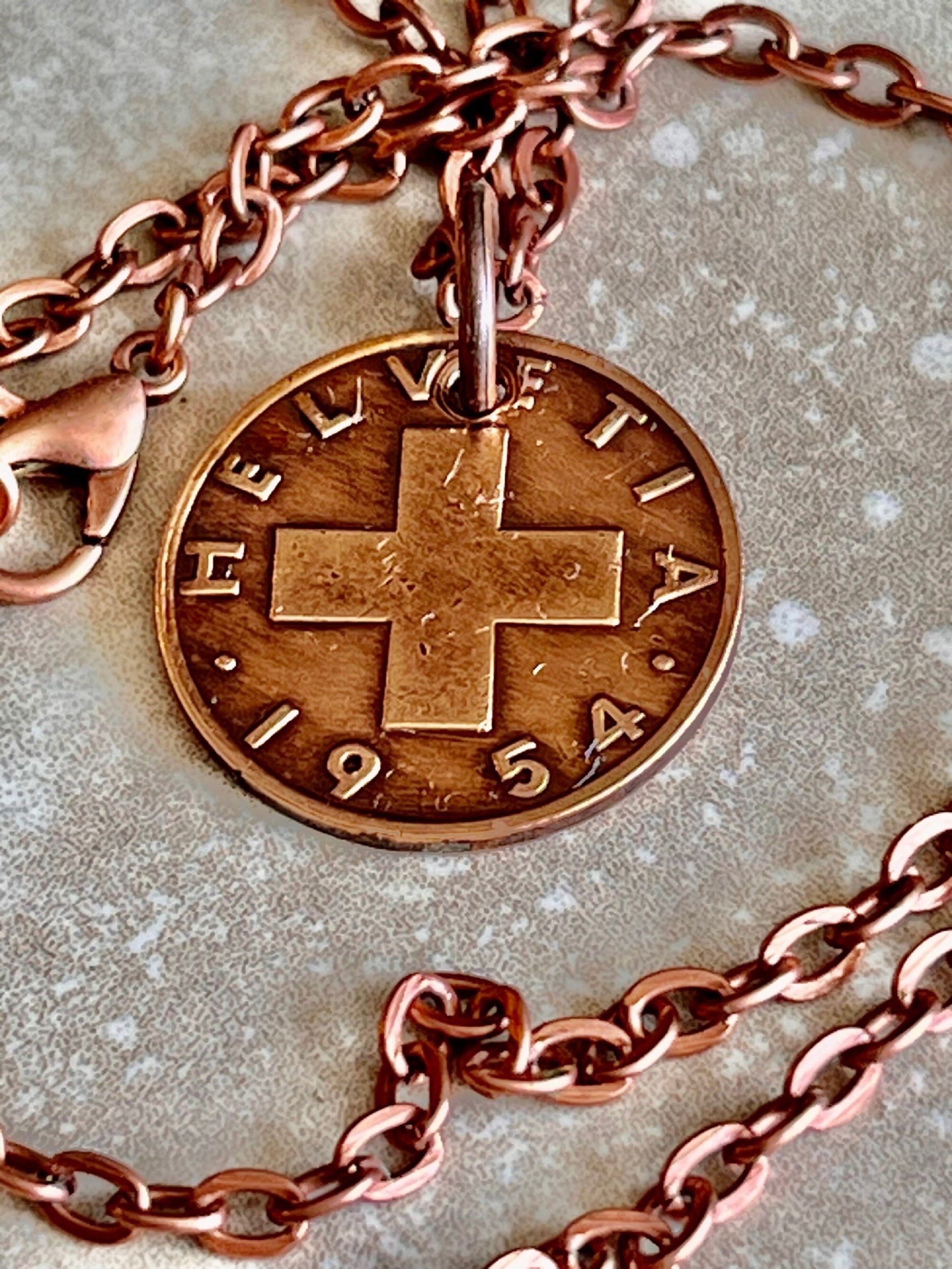 Switzerland Pendant Necklace Helvetia 2 Rappen Personal Old Vintage Handmade Jewelry Gift Friend Charm For Him Her World Coin Collector