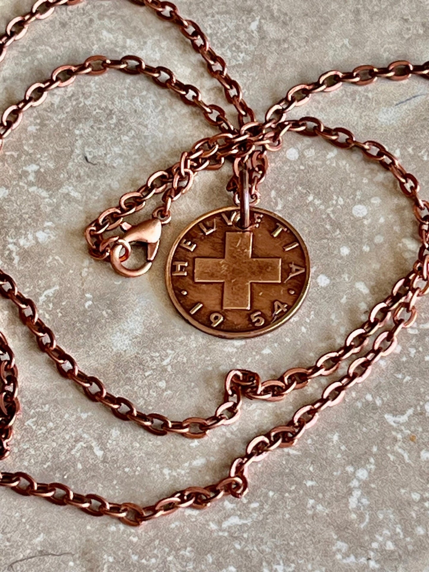 Switzerland Pendant Necklace Helvetia 2 Rappen Personal Old Vintage Handmade Jewelry Gift Friend Charm For Him Her World Coin Collector