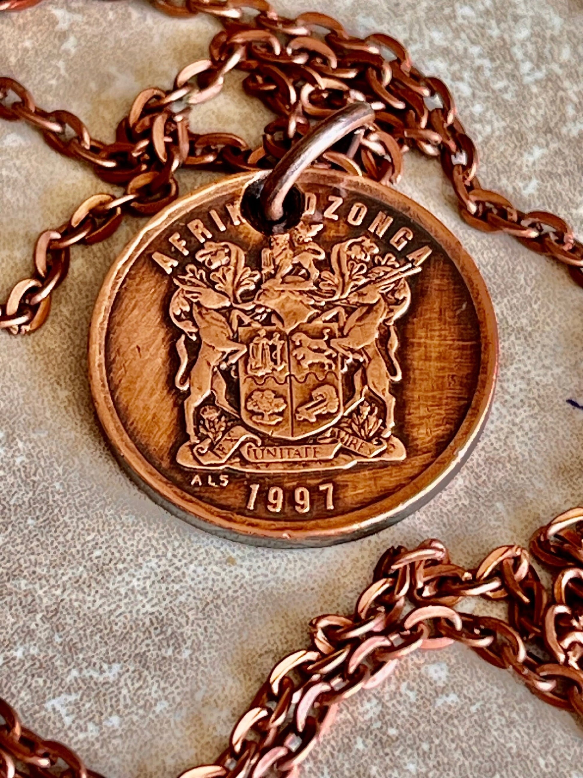 South Africa Coin Pendant Suid 5 Cents Personal Necklace Old Vintage Handmade Jewelry Gift Friend Charm For Him Her World Coin Collector