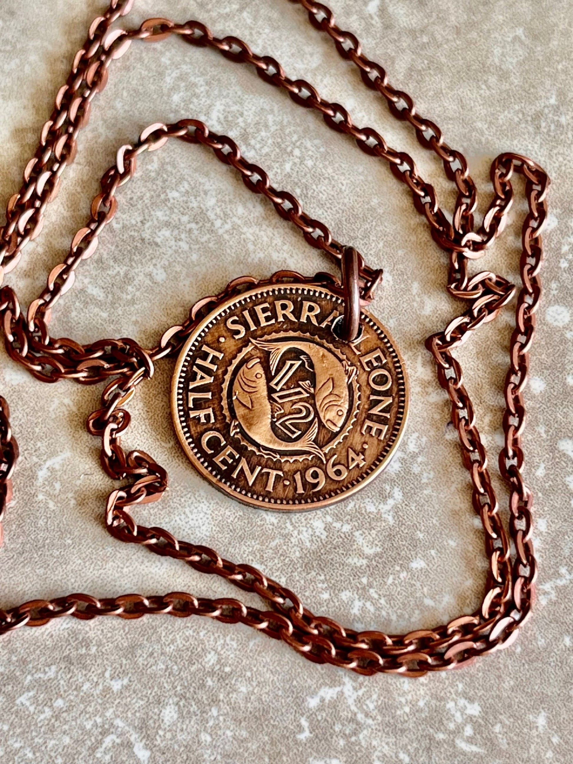 Sierra Leone Coin Pendant African Half Cent Personal Necklace Vintage Handmade Jewelry Gift Friend Charm For Him Her World Coin Collector