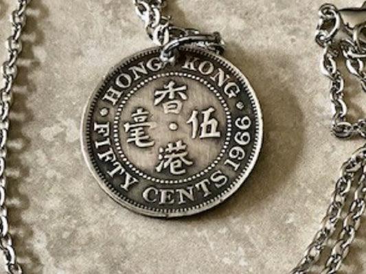 Hong Kong Coin Necklace 50 Cents Pendant China Personal Necklace Vintage Handmade Jewelry Gift Friend Charm For Him Her World Coin Collector