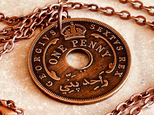 West Africa Coin Necklace One Penny African Pendant Personal Necklace Old Vintage Jewelry Gift Friend Charm For Him Her World Coin Collector
