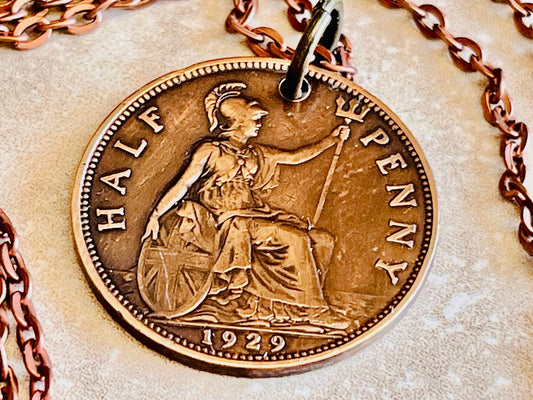 England Half Penny UK Coin Pendant Britain Personal Necklace Vintage Handmade Jewelry Gift Friend Charm For Him Her World Coin Collector
