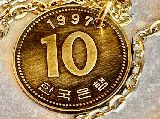 South Korea Coin Necklace Korean 10 Won Personal Pendant Old Vintage Handmade Jewelry Gift Friend Charm For Him Her World Coin Collector
