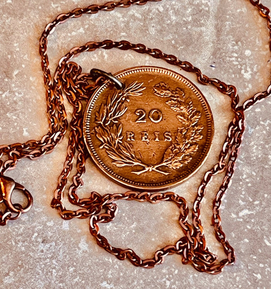 Portugal Coin Necklace Portuguese 20 Reis Pendant Personal Necklace Old Handmade Jewelry Gift Friend Charm For Him Her World Coin Collector