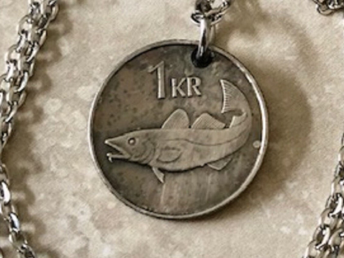 Iceland Coin Necklace 1 Kronur Icelandic Pendant Personal Old Vintage Handmade Jewelry Gift Friend Charm For Him Her World Coin Collector