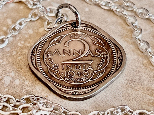 India Coin Pendant Indian East India 2 Annas Square Personal Necklace Handmade Jewelry Gift Friend Charm For Him Her World Coin Collector
