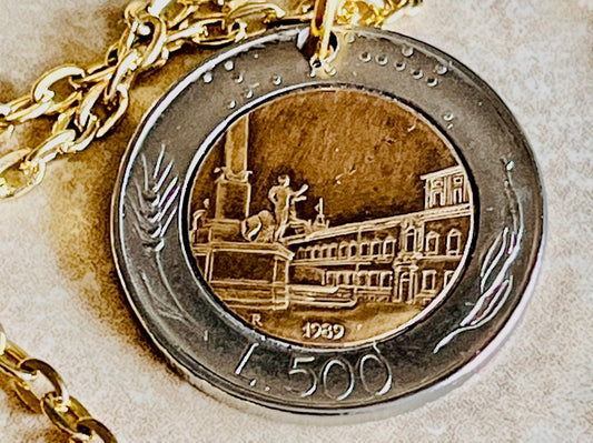 Italy Coin Pendant 500 Lira Italian Personal Necklace Vintage Handmade Jewelry Gift Friend Charm For Him Her World Coin Collector