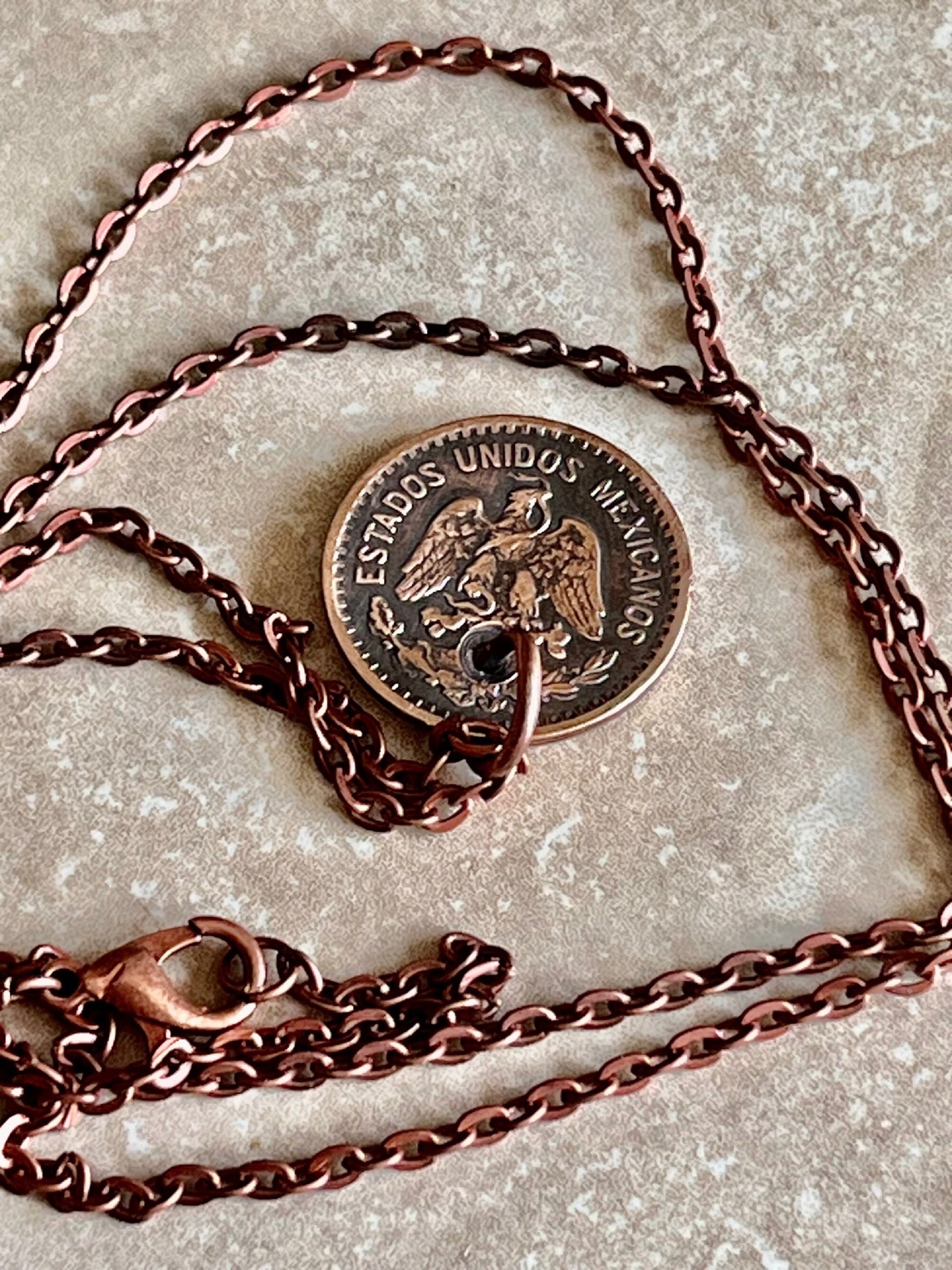 Mexico 1 Centavos Coin Pendant Mexican Personal Necklace Old Vintage Handmade Jewelry Gift Friend Charm For Him Her World Coin Collector