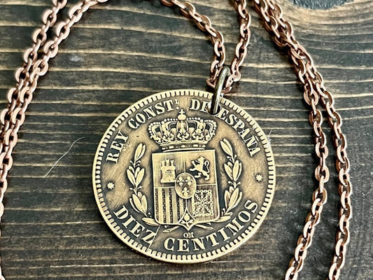 Spanish 1878 Spain 10 Centimos Coin Pendant Personal Necklace Vintage Handmade Jewelry Gift Friend Charm For Him Her World Coin Collector