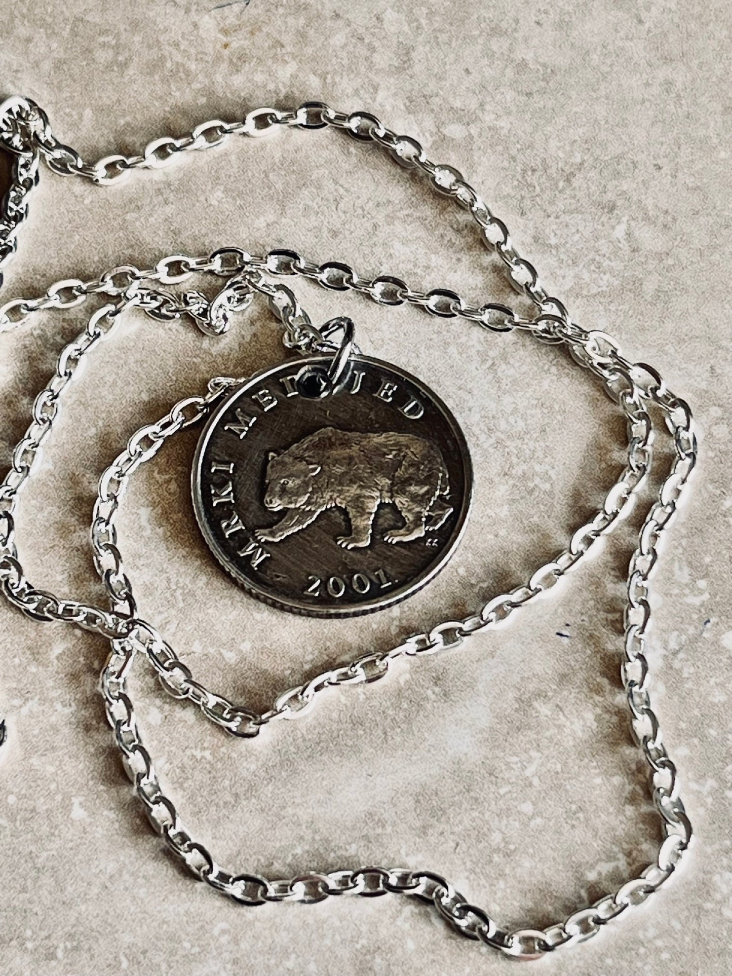 Croatia Coin Pendant 5 Kuna Croatian Bear Personal Necklace Old Vintage Handmade Jewelry Gift Friend Charm For Him Her World Coin Collector