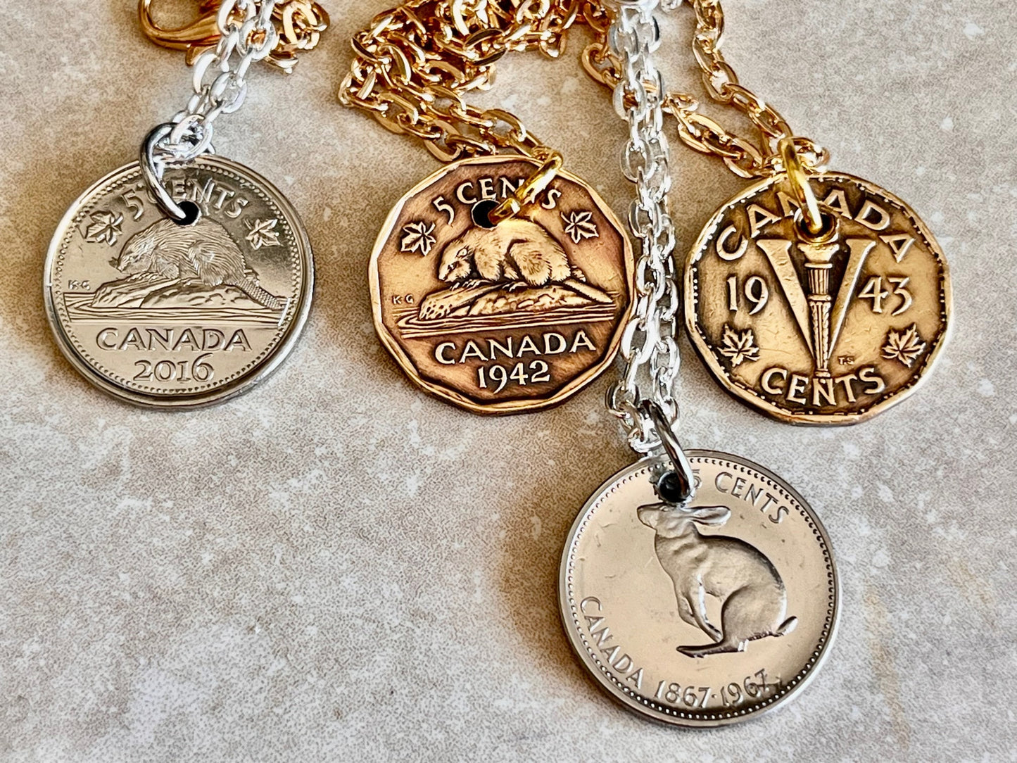 Canada Coin Necklace 5 Cent Nickel Pendant Personal Necklace Old Vintage Handmade Jewelry Gift Friend Charm For Him Her World Coin Collector