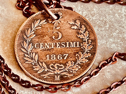 Italy Coin Pendant Italian 5 Centesimi Personal Necklace Old Vintage Handmade Jewelry Gift Friend Charm For Him Her World Coin Collector