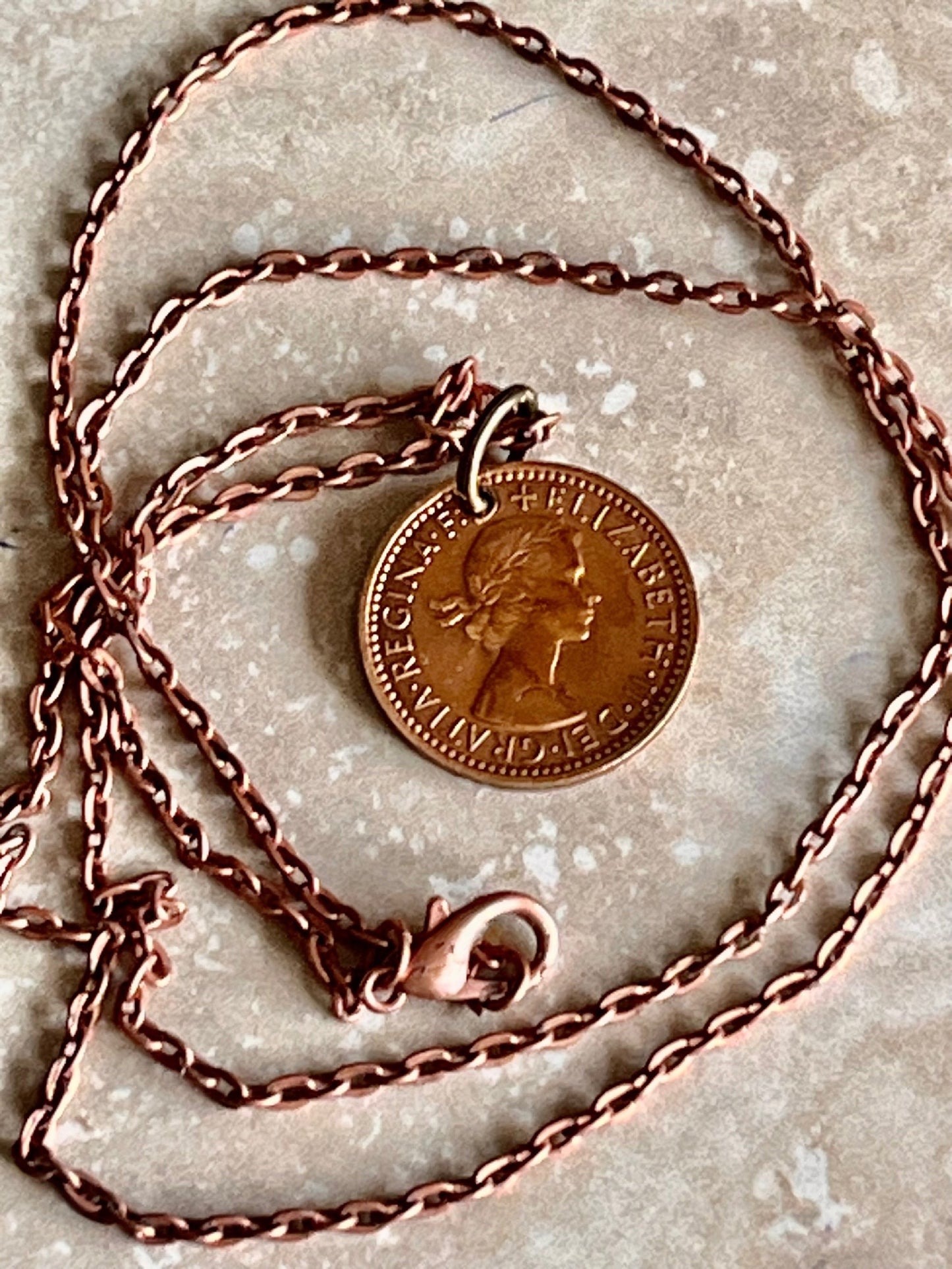 British Farthing Coin Pendant UK Wren Personal Necklace Old Vintage Handmade Jewelry Gift Friend Charm For Him Her World Coin Collector