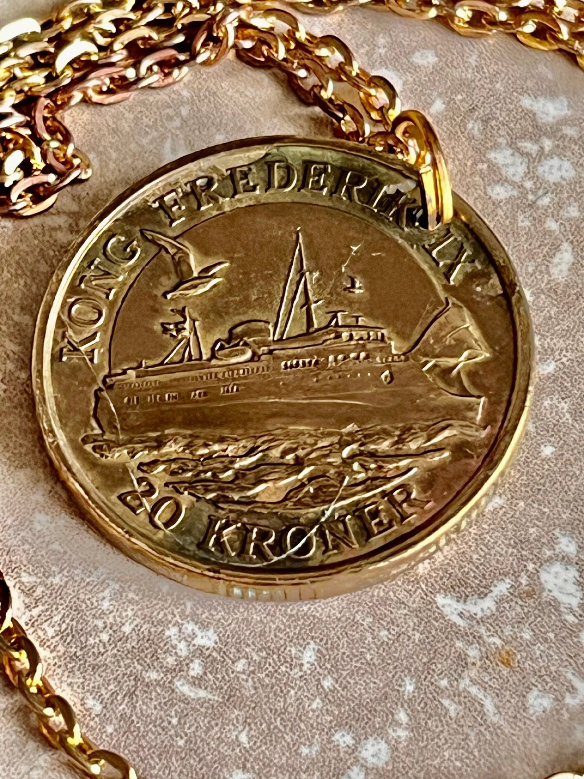 Denmark Coin Pendant Danish 20 Kroner Personal Necklace Old Vintage Handmade Jewelry Gift Friend Charm For Him Her World Coin Collector