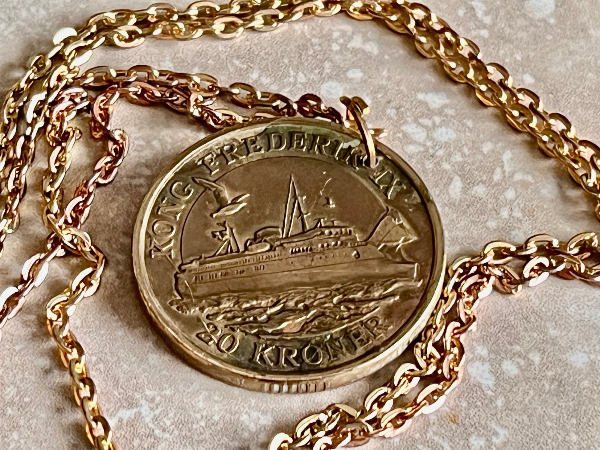 Denmark Coin Pendant Danish 20 Kroner Personal Necklace Old Vintage Handmade Jewelry Gift Friend Charm For Him Her World Coin Collector