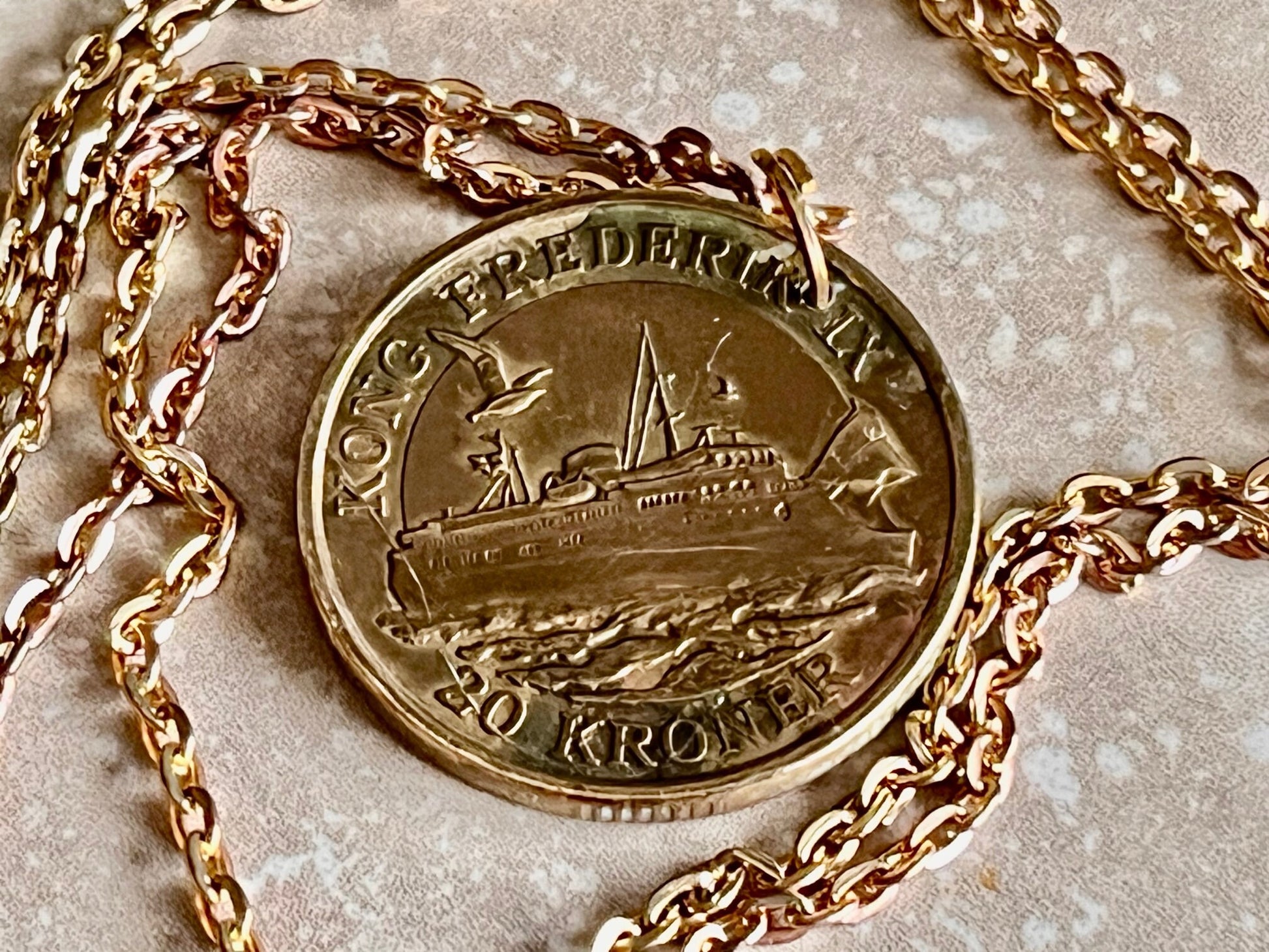 Denmark Coin Pendant Danish 20 Kroner Personal Necklace Old Vintage Handmade Jewelry Gift Friend Charm For Him Her World Coin Collector