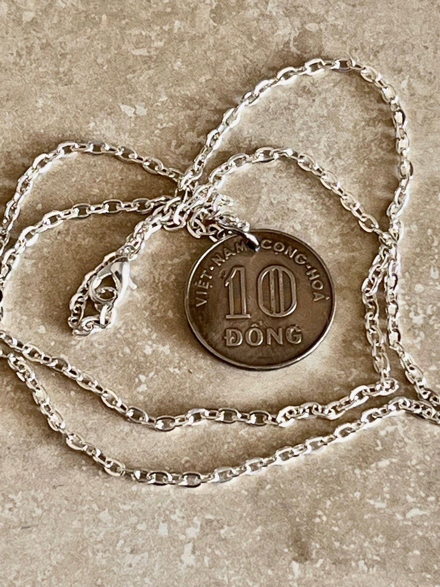 Viet Nam Coin Necklace 10 Dong Coin Hoa Pendant Personal Necklace Old Handmade Jewelry Gift Friend Charm For Him Her World Coin Collector