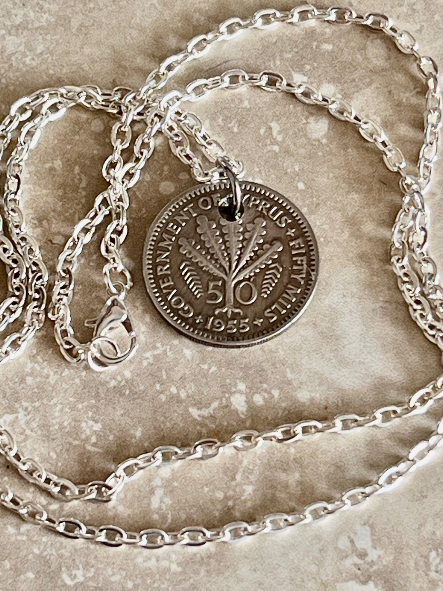 Cyprus Coin Pendant Necklace Cypriot 50 Cents Personal Old Vintage Handmade Jewelry Gift Friend Charm For Him Her World Coin Collector