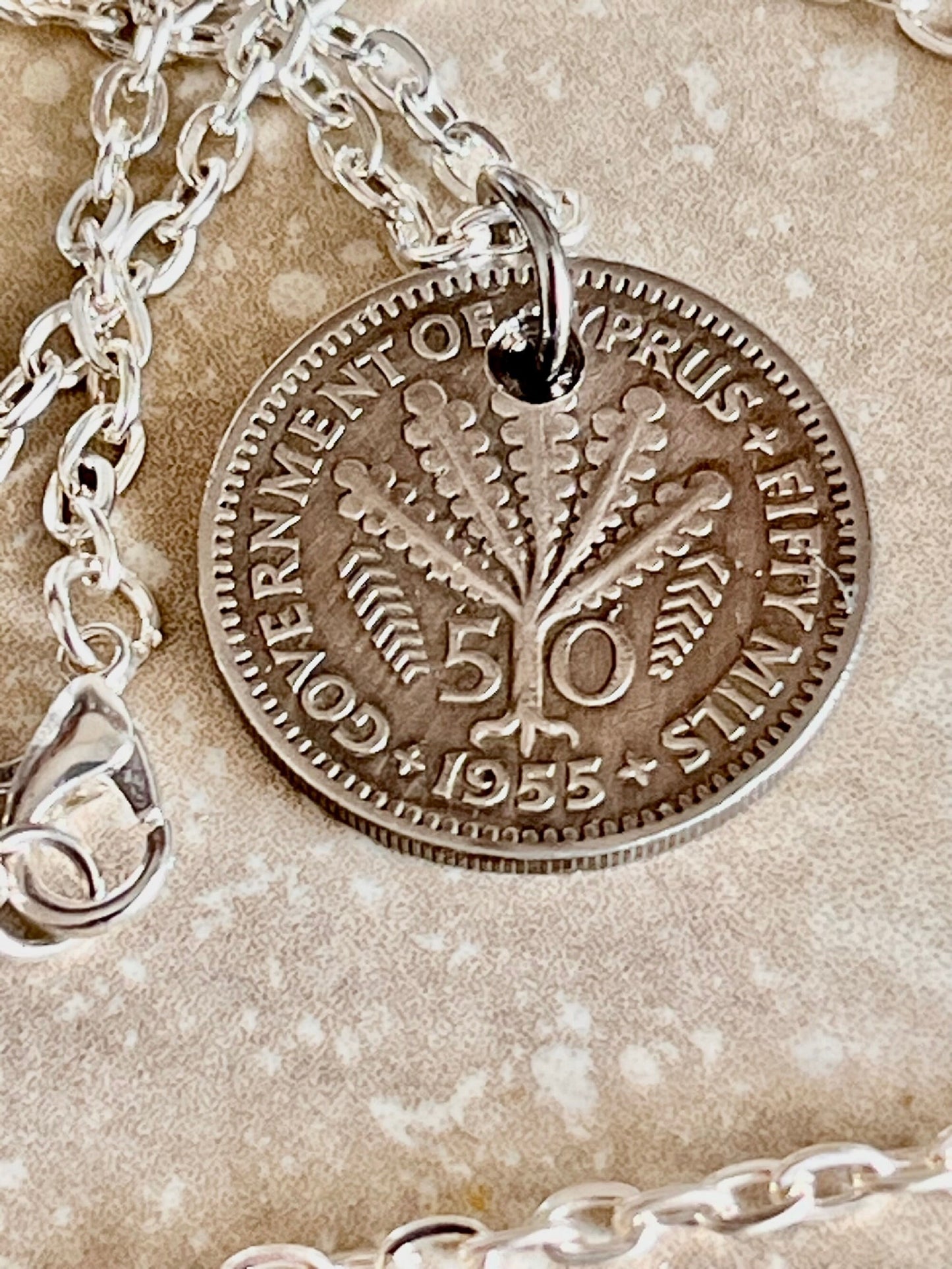 Cyprus Coin Pendant Necklace Cypriot 50 Cents Personal Old Vintage Handmade Jewelry Gift Friend Charm For Him Her World Coin Collector