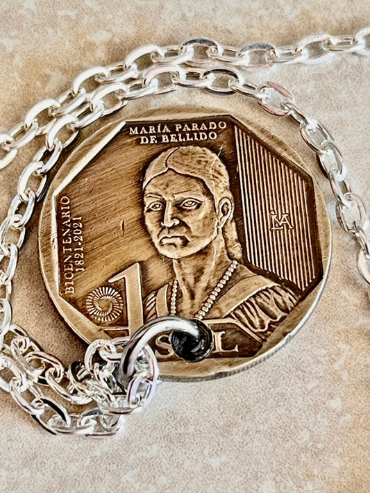 Peru Coin Pendant Peruvian 1 UN Sol De Oro Personal Necklace Old Vintage Handmade Jewelry Gift Friend Charm For Him Her World Coin Collector