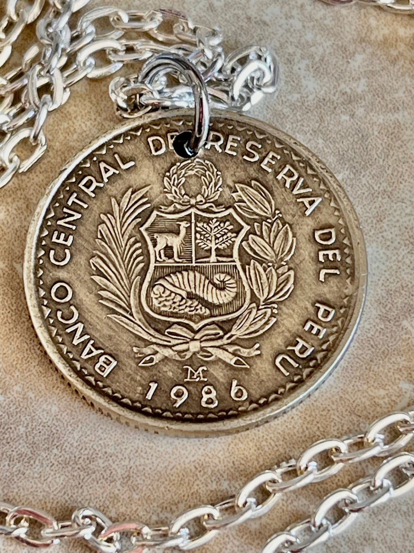 Peru Coin Pendant Peruvian 5 Cinco Intis Personal Necklace Old Vintage Handmade Jewelry Gift Friend Charm For Him Her World Coin Collector
