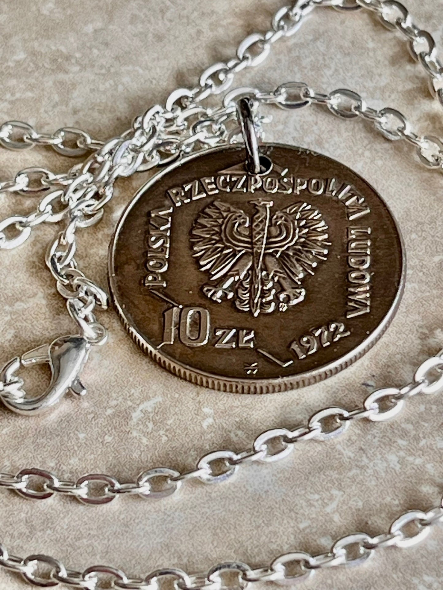 Poland Pendant Coin 50 Years Gdynia Sea Port Polish Necklace Jewelry Charm Gift For Friend Charm Gift For Him, Her, World Coins Collector