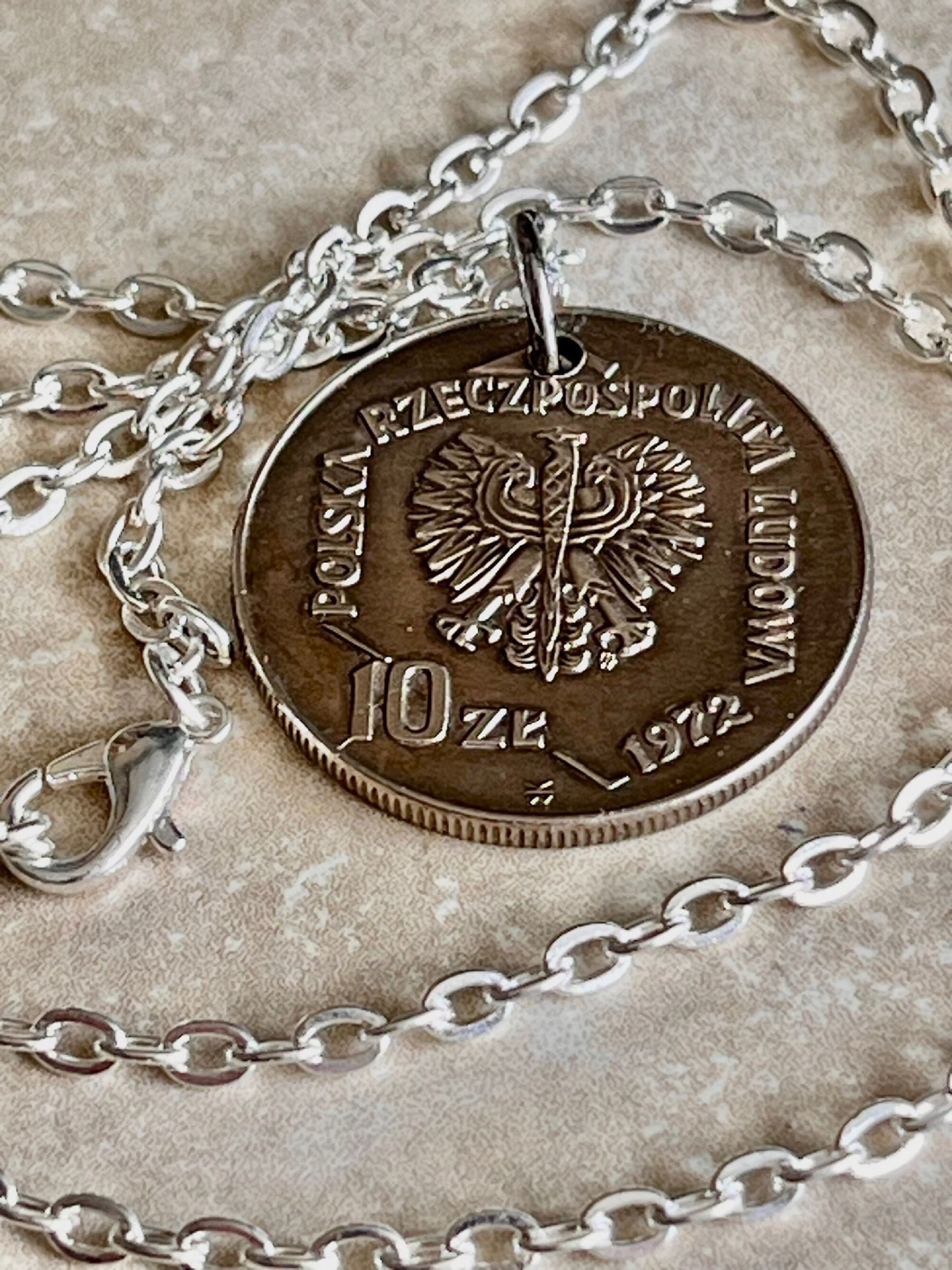 Poland Pendant Coin 50 Years Gdynia Sea Port Polish Necklace Jewelry Charm Gift For Friend Charm Gift For Him, Her, World Coins Collector
