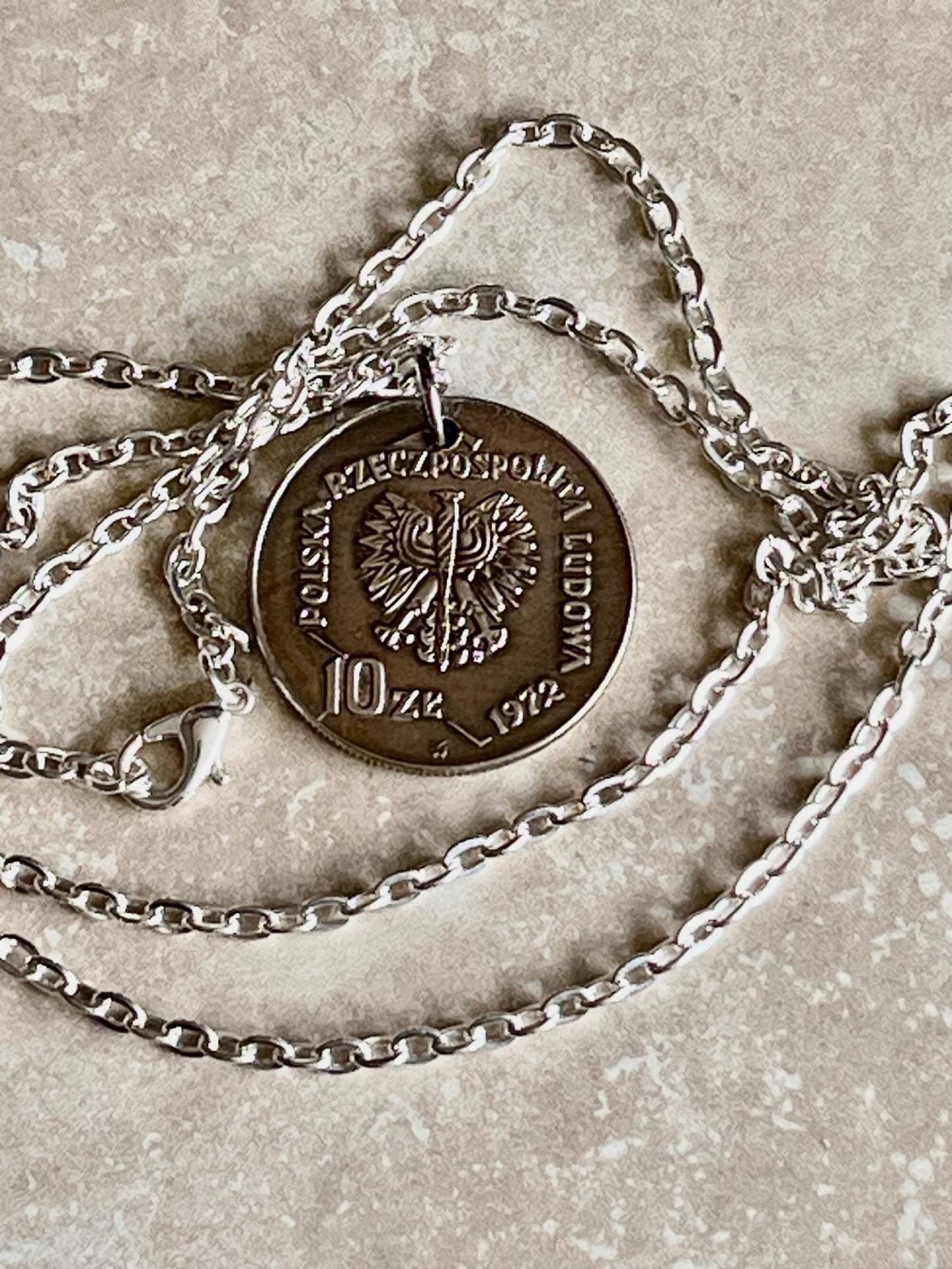 Poland Pendant Coin 50 Years Gdynia Sea Port Polish Necklace Jewelry Charm Gift For Friend Charm Gift For Him, Her, World Coins Collector
