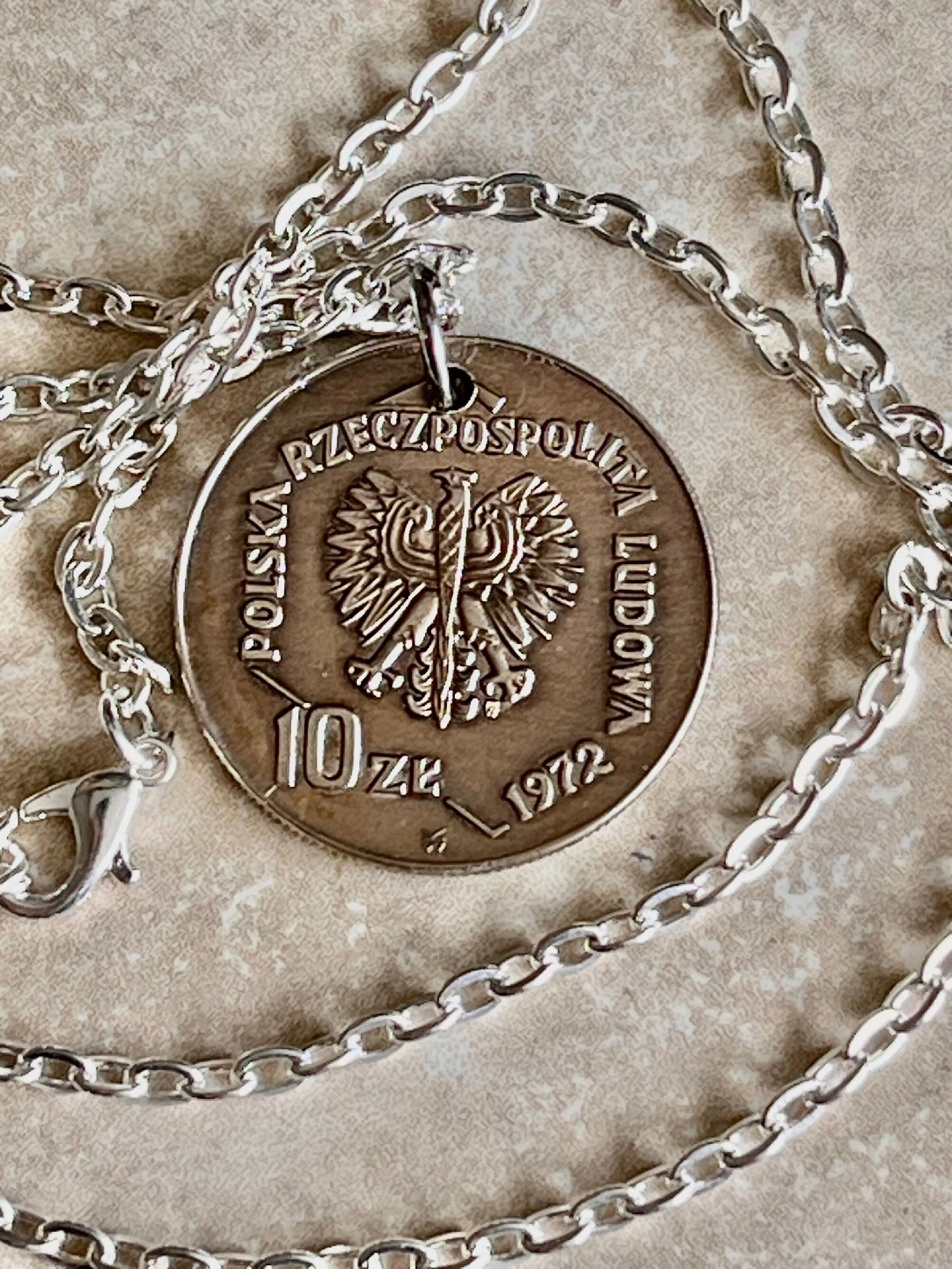 Poland Pendant Coin 50 Years Gdynia Sea Port Polish Necklace Jewelry Charm Gift For Friend Charm Gift For Him, Her, World Coins Collector