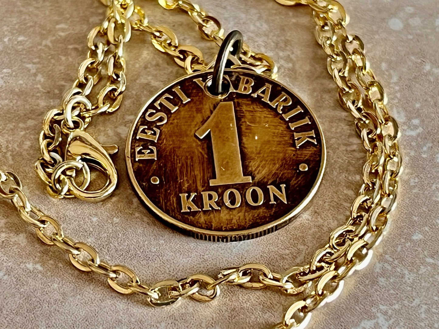 Estonia Coin Pendant Estonian 1 Kroon Personal Necklace Old Handmade Jewelry Gift Friend Charm For Him Her World Coin Collector