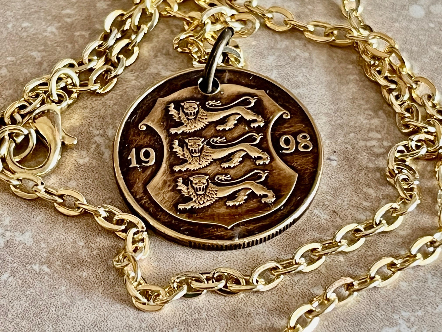 Estonia Coin Pendant Estonian 1 Kroon Personal Necklace Old Handmade Jewelry Gift Friend Charm For Him Her World Coin Collector