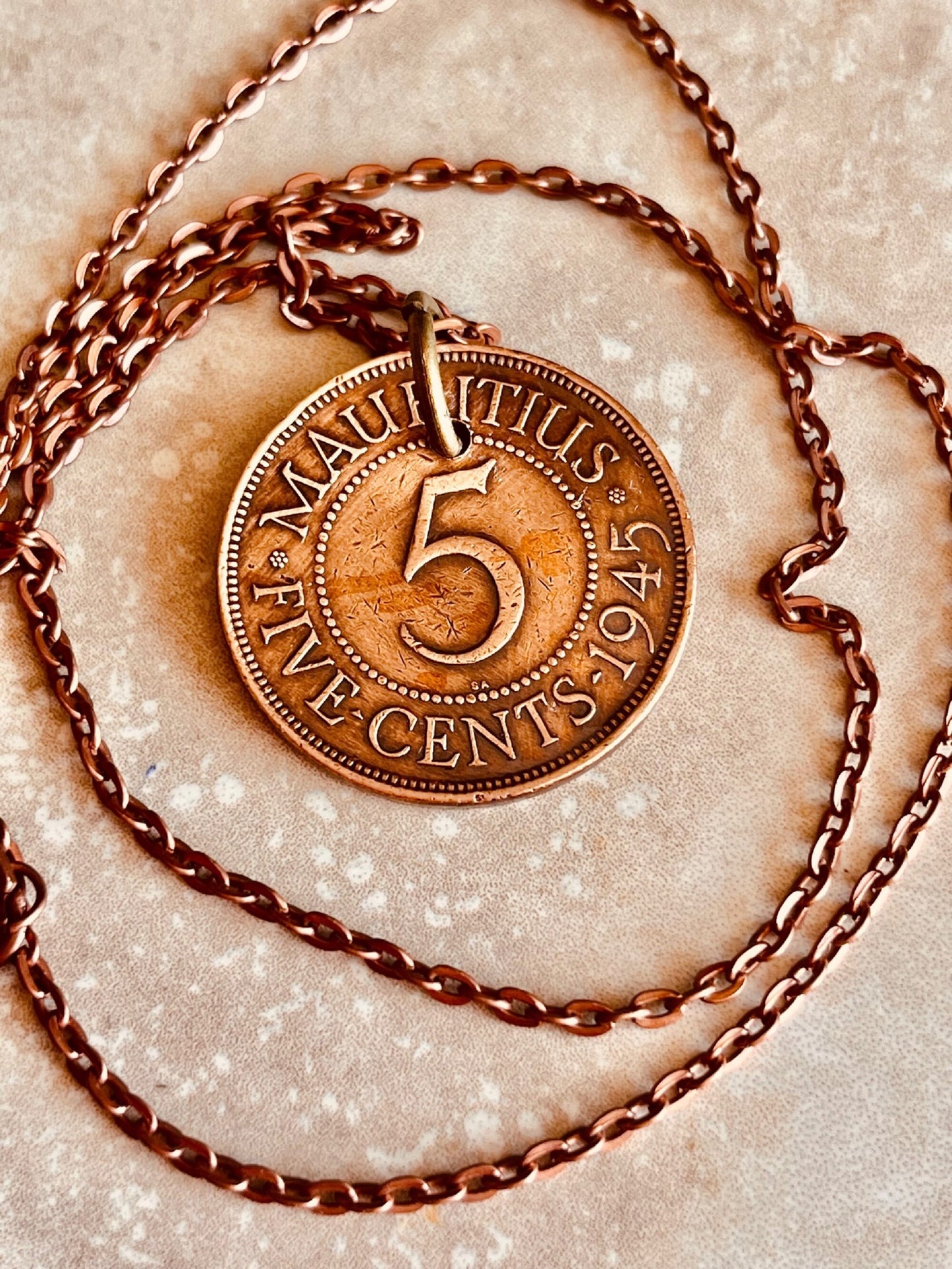 Mauritius 5 Cents Coin Pendant African Personal Necklace Vintage Handmade Jewelry Gift Friend Charm For Him Her World Coin Collector