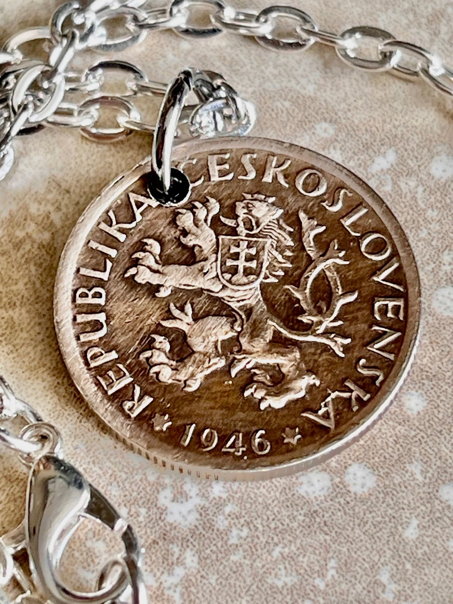 Czechoslovakia Republic 1 1946 Coin Pendant Personal Necklace Vintage Handmade Jewelry Gift Friend Charm For Him Her World Coin Collector