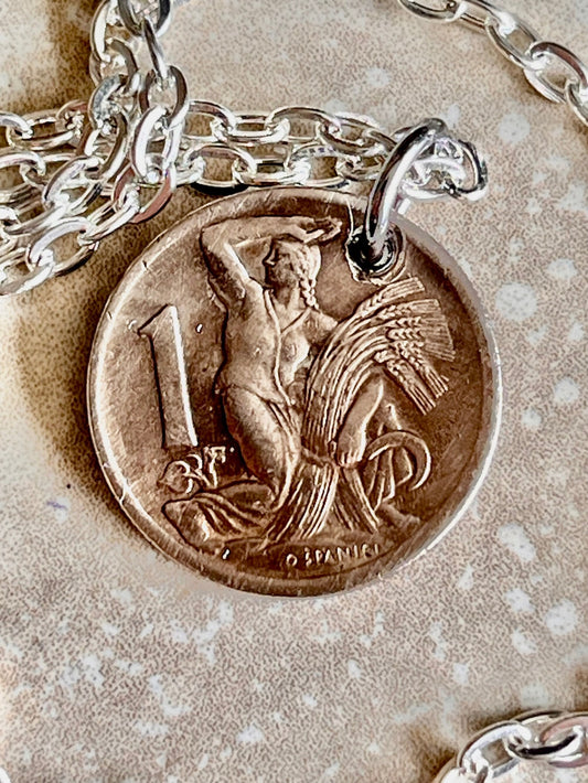 Czechoslovakia Republic 1 1946 Coin Pendant Personal Necklace Vintage Handmade Jewelry Gift Friend Charm For Him Her World Coin Collector