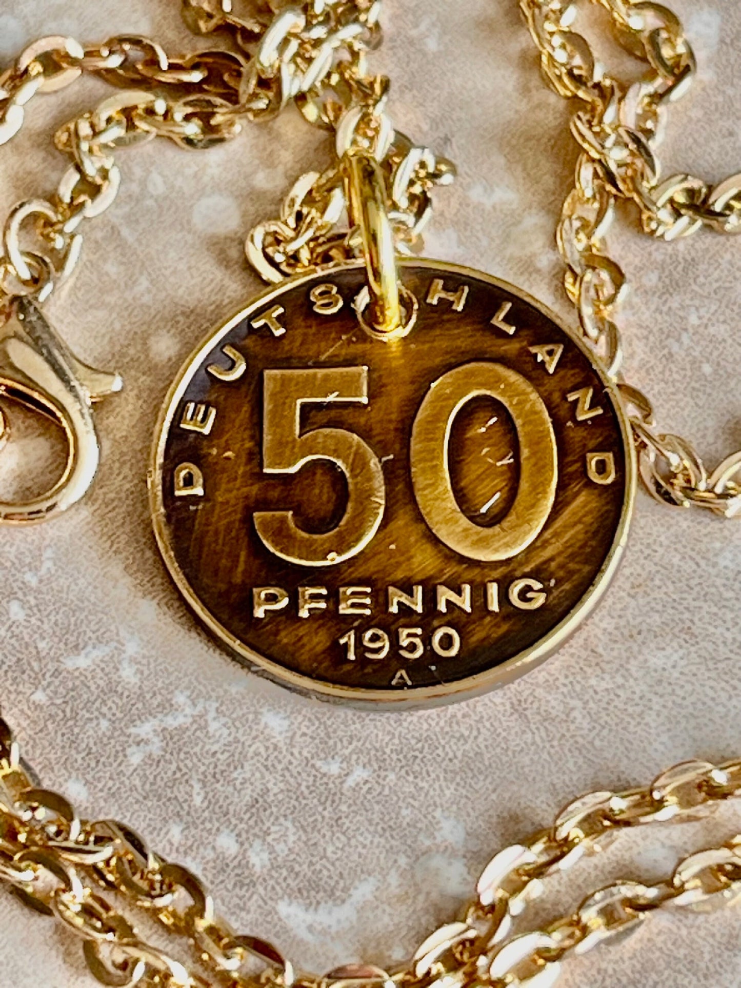 Germany 50 Pfenning German Coin Necklace Custom Made Charm Gift For Friend Coin Charm Gift For Him, Coin Collector, World Coins
