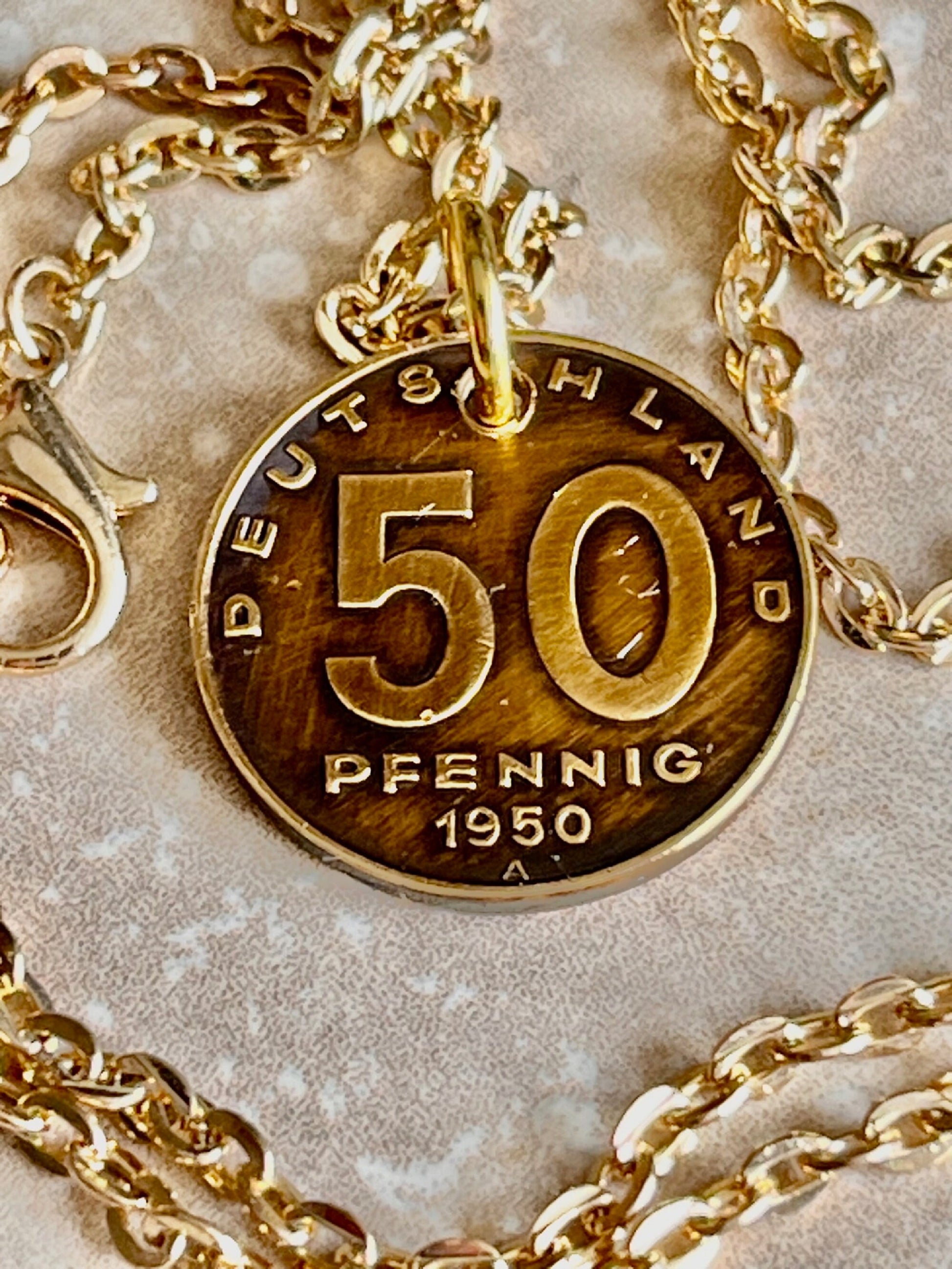 Germany 50 Pfenning German Coin Necklace Custom Made Charm Gift For Friend Coin Charm Gift For Him, Coin Collector, World Coins