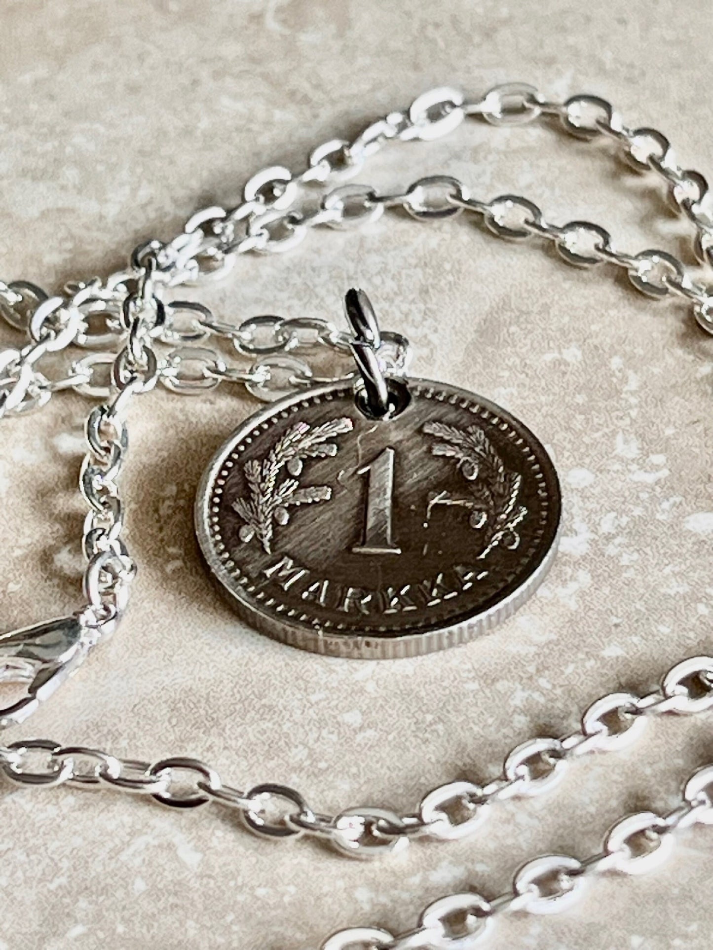 Finland 1 Markka Coin Necklace Helsinki Personal Old Vintage Handmade Jewelry Gift Friend Charm For Him Her World Coin Collector