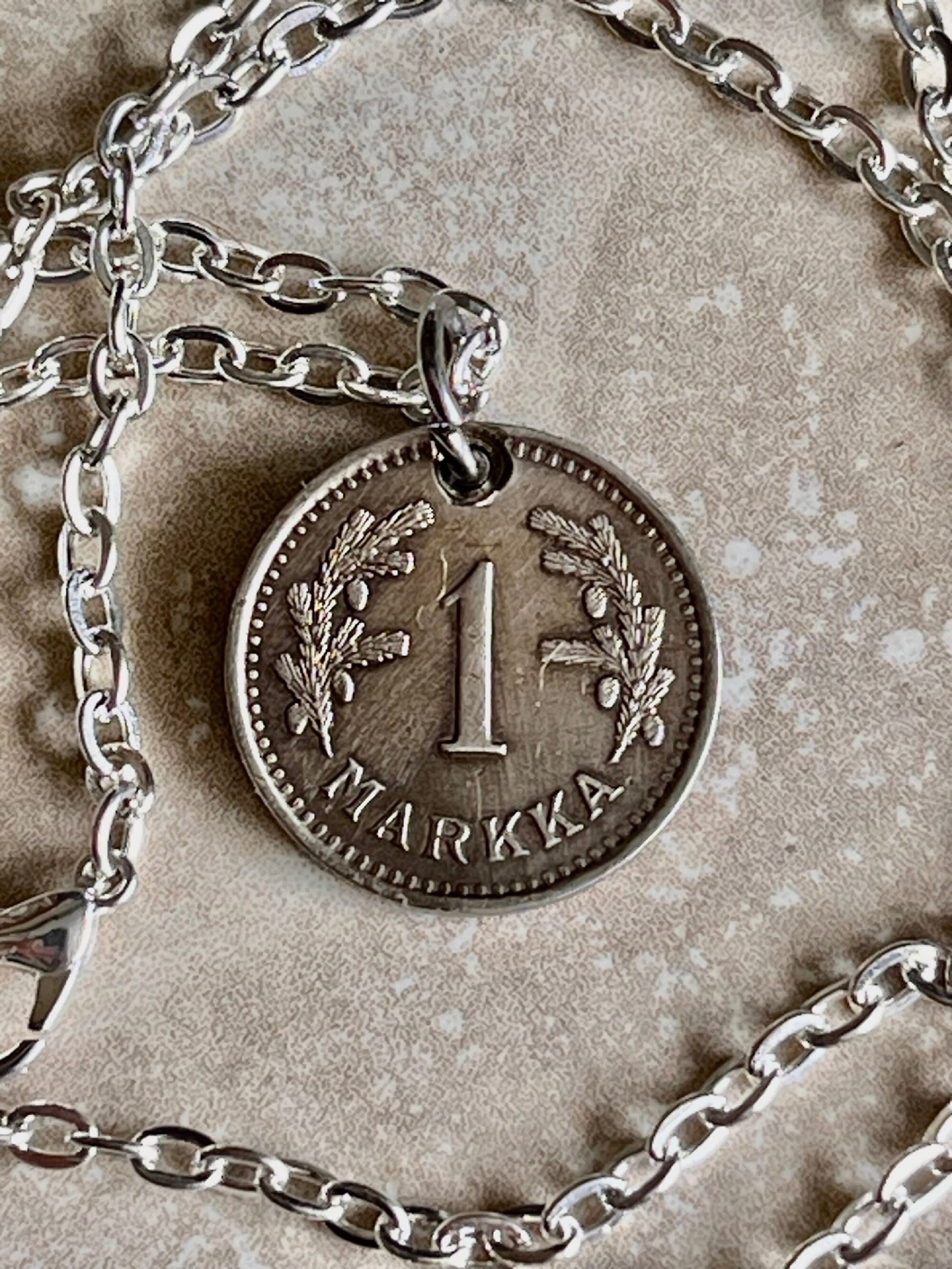 Finland 1 Markka Coin Necklace Helsinki Personal Old Vintage Handmade Jewelry Gift Friend Charm For Him Her World Coin Collector