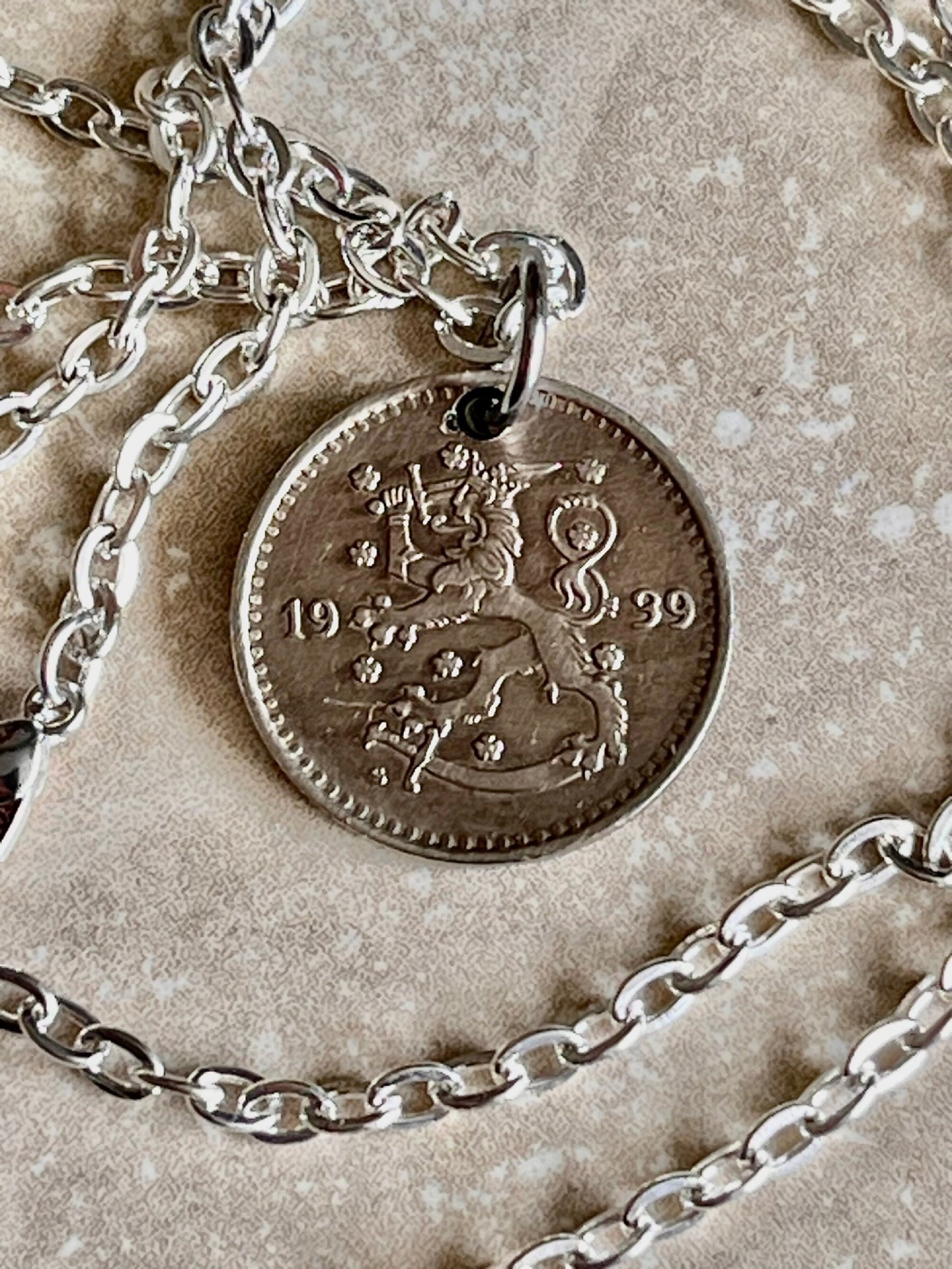 Finland 1 Markka Coin Necklace Helsinki Personal Old Vintage Handmade Jewelry Gift Friend Charm For Him Her World Coin Collector