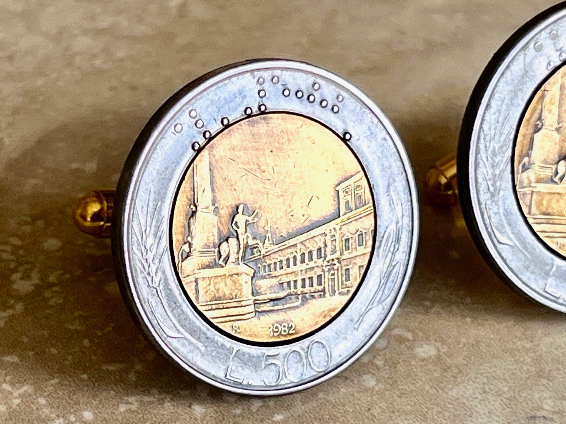 Italy Coin Cuff Links Italian 500L Personal Cufflink Old Vintage Handmade Jewelry Gift Friend Charm For Him Her World Coin Collector