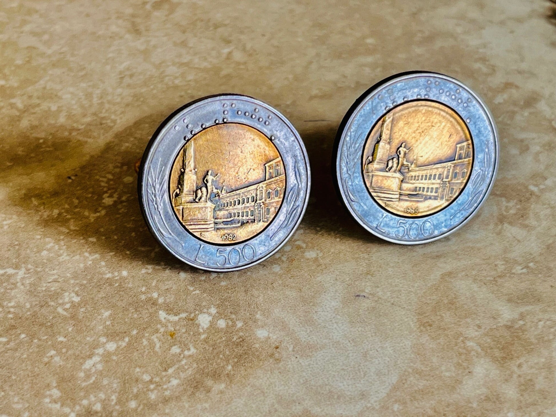 Italy Coin Cuff Links Italian 500L Personal Cufflink Old Vintage Handmade Jewelry Gift Friend Charm For Him Her World Coin Collector