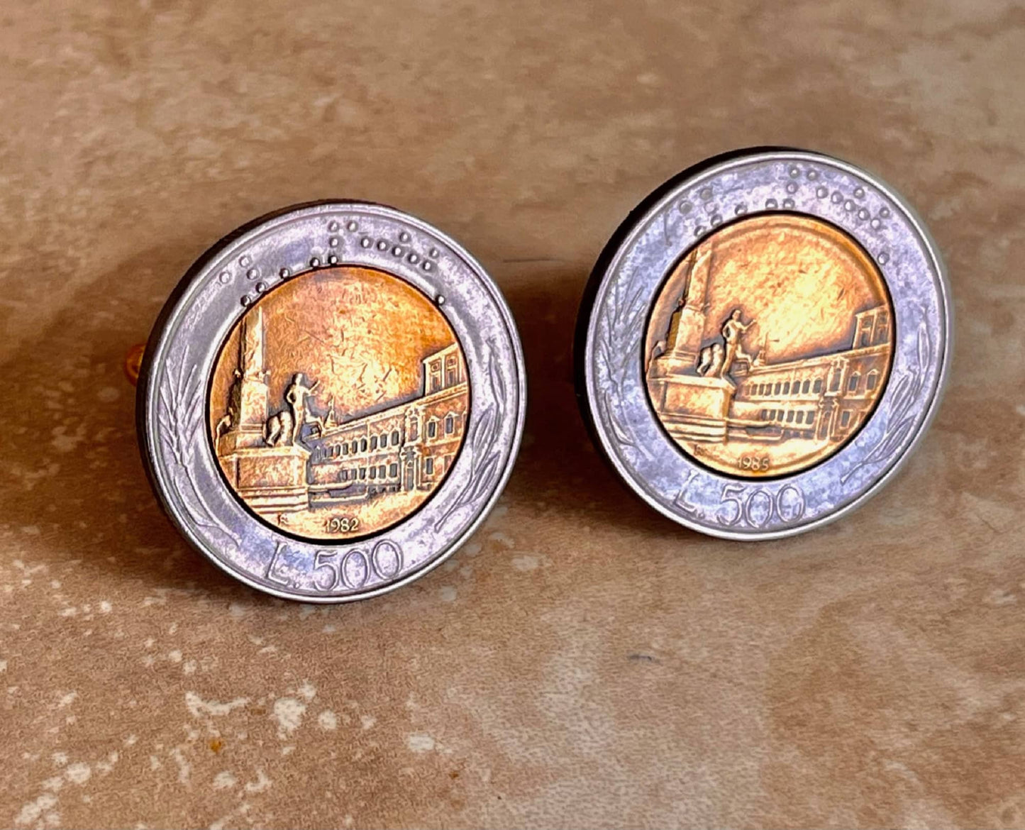 Italy Coin Cuff Links Italian 500L Personal Cufflink Old Vintage Handmade Jewelry Gift Friend Charm For Him Her World Coin Collector