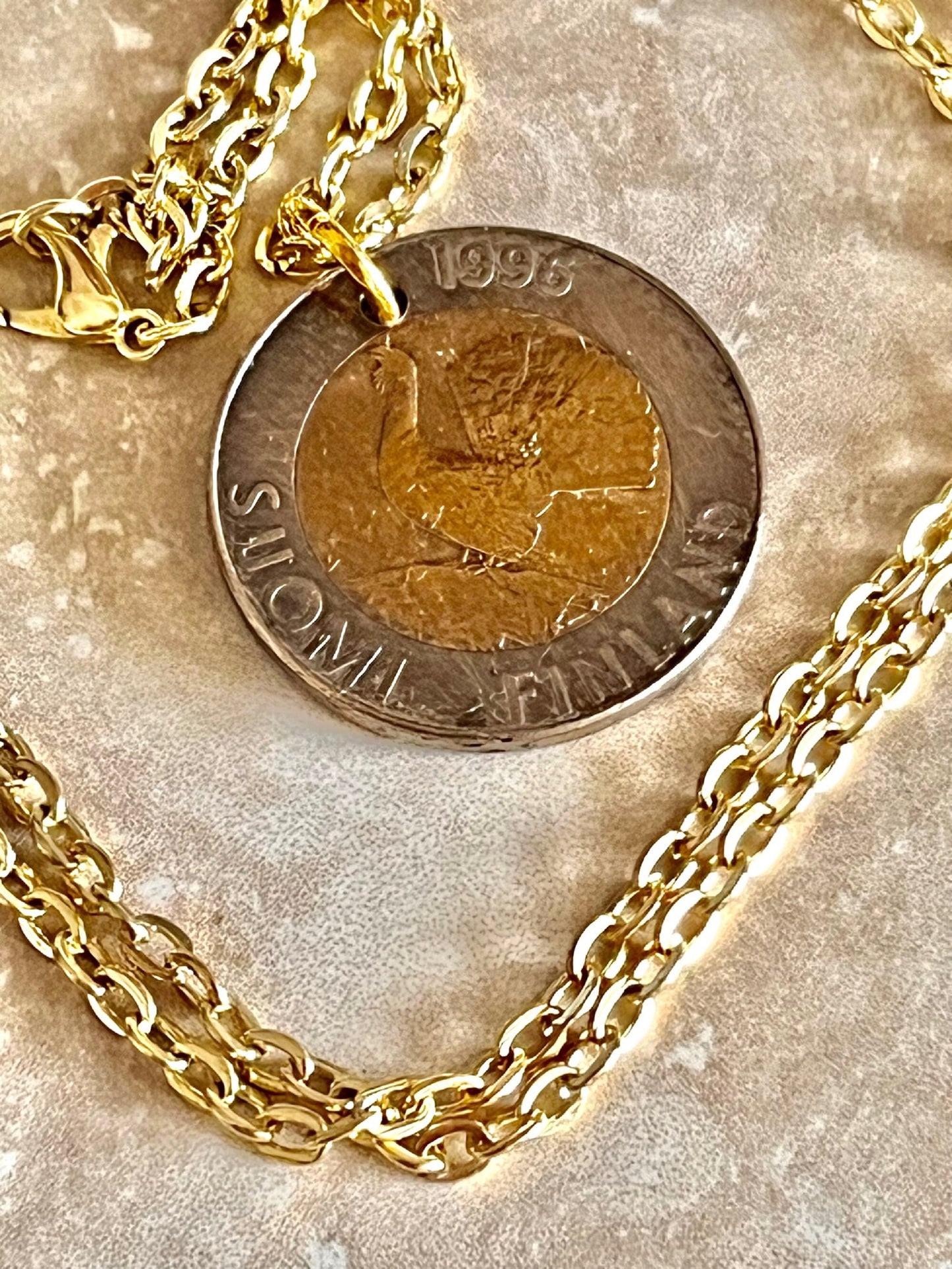 Finland Coin Necklace 10 Finnish Markkaa Suomi Personal Old Vintage Handmade Jewelry Gift Friend Charm For Him Her World Coin Collector